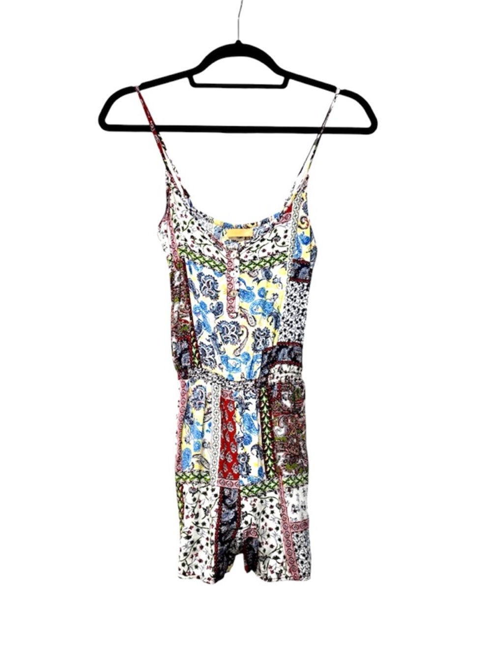 YMI Multicolor Patchwork Print Spaghetti Strap Romper Sz S